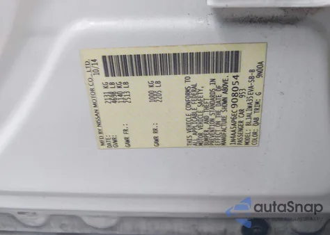 2014 Nissan Maxima 3.5 Sv from USA, damaged, VIN 1N4AA5AP6EC908054